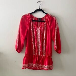 White House Black Market Red Peplum Drawstring Waist Blouse Size 6 Boho Femenine